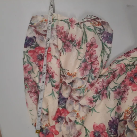 Polagram Cream Floral Puff Sleeve Tiered Mini XL Sonia Dress Side Pockets NWT - Picture 15 of 16